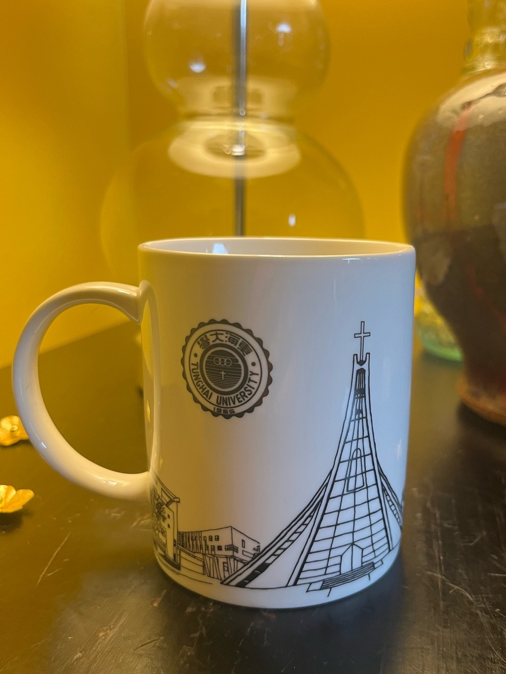 Tunghai University landmark, Taiwan White Campus Mug - Black Illustration